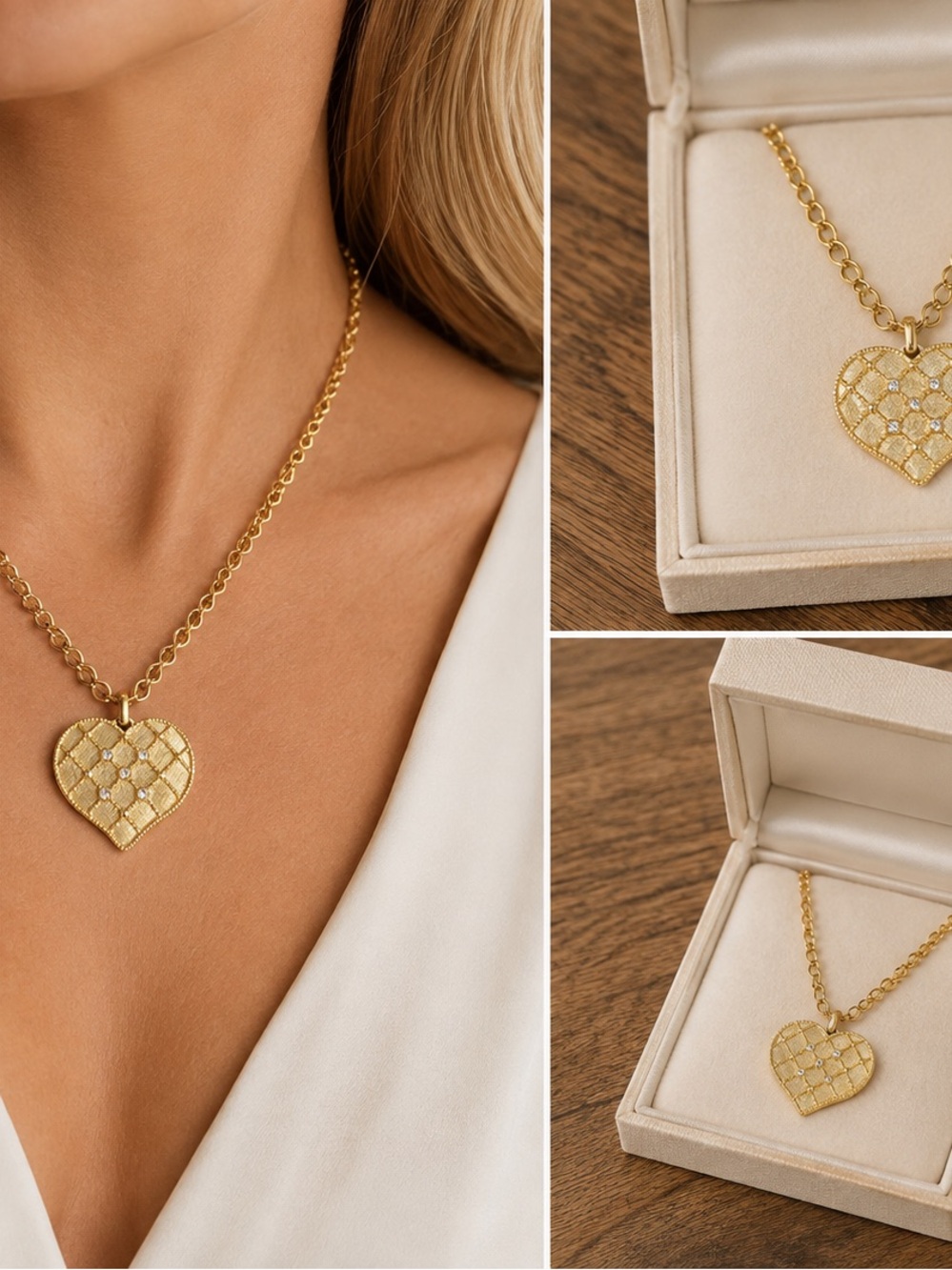 Gold Heart Pendant Necklace - Elegant Women Jewelry
